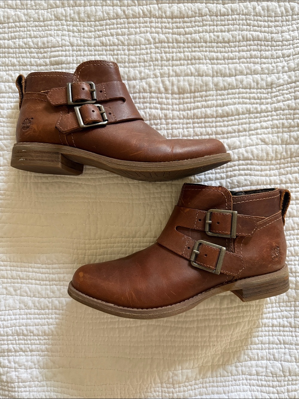 Timberland Brown Leather Double-Buckle Ankle Boots